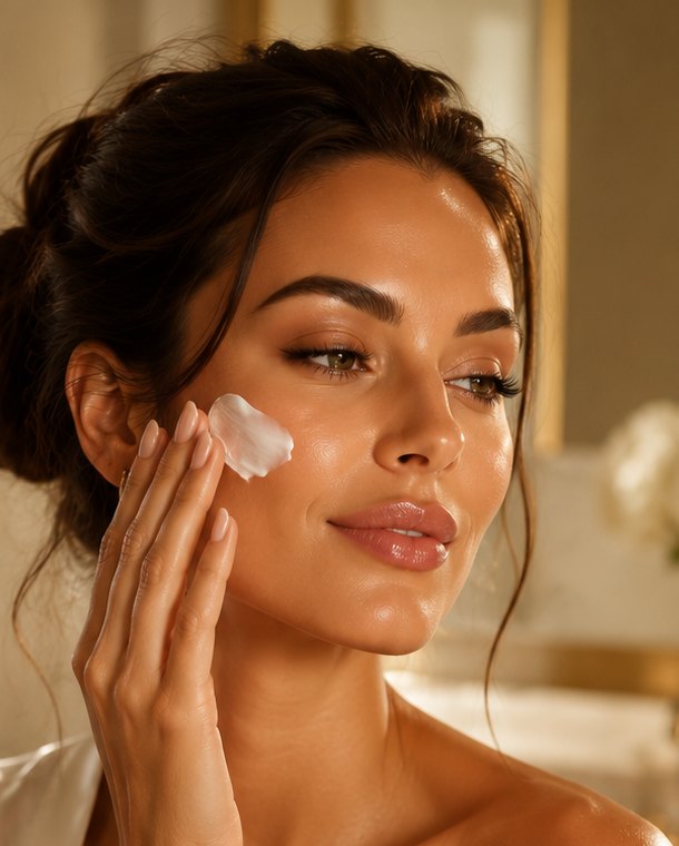 MelanoGlow being smoothed onto the skin